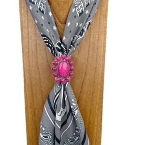 Western Silver Tone Stones With Large Center Hot Pink Stone Wild Rag Scarf Slide